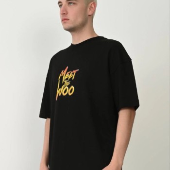 Erkek Baskıkı Kısa kok Bisiklet Yaka  T-Shirt - Siyah
