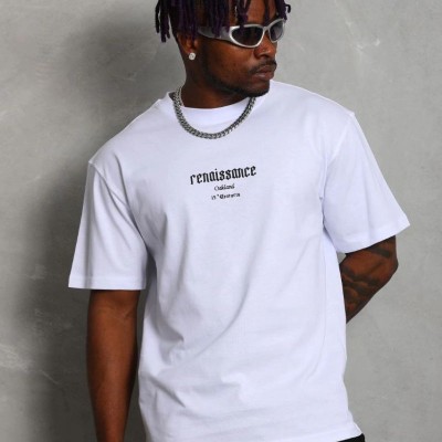 Erkek Baskılı Bisiklet Yaka kısa kol T-Shirt - Beyaz