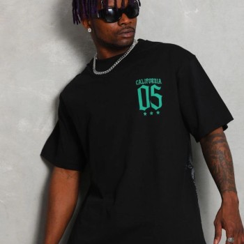 Erkek Baskılı Bisiklet Yaka  Kısa kol T-Shirt - Siyah