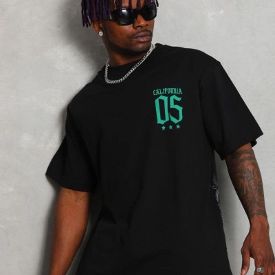 Erkek Baskılı Bisiklet Yaka  Kısa kol T-Shirt - Siyah