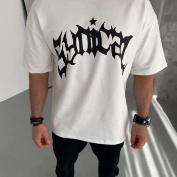 Erkek Baskılı Bisiklet Yaka T-Shirt - Beyaz Erkek Baskılı Bisiklet Yaka T-Shirt - Beyaz