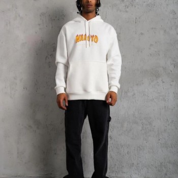 Erkek Baskılı Kapüşonlu 3 iplik pamuklu hoodie Sweatshirt - Beyaz Erkek Baskılı Kapüşonlu 3 iplik pamuklu hoodie Sweatshirt - Beyaz