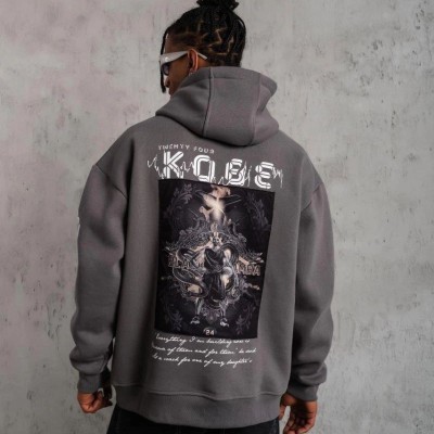 Erkek Baskılı Kapüşonlu 3 iplik pamuklu Hoodie Sweatshirt - Gri Erkek Baskılı Kapüşonlu 3 iplik pamuklu Hoodie Sweatshirt - Gri