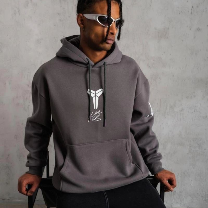 Erkek Baskılı Kapüşonlu 3 iplik pamuklu Hoodie Sweatshirt - Gri Erkek Baskılı Kapüşonlu 3 iplik pamuklu Hoodie Sweatshirt - Gri