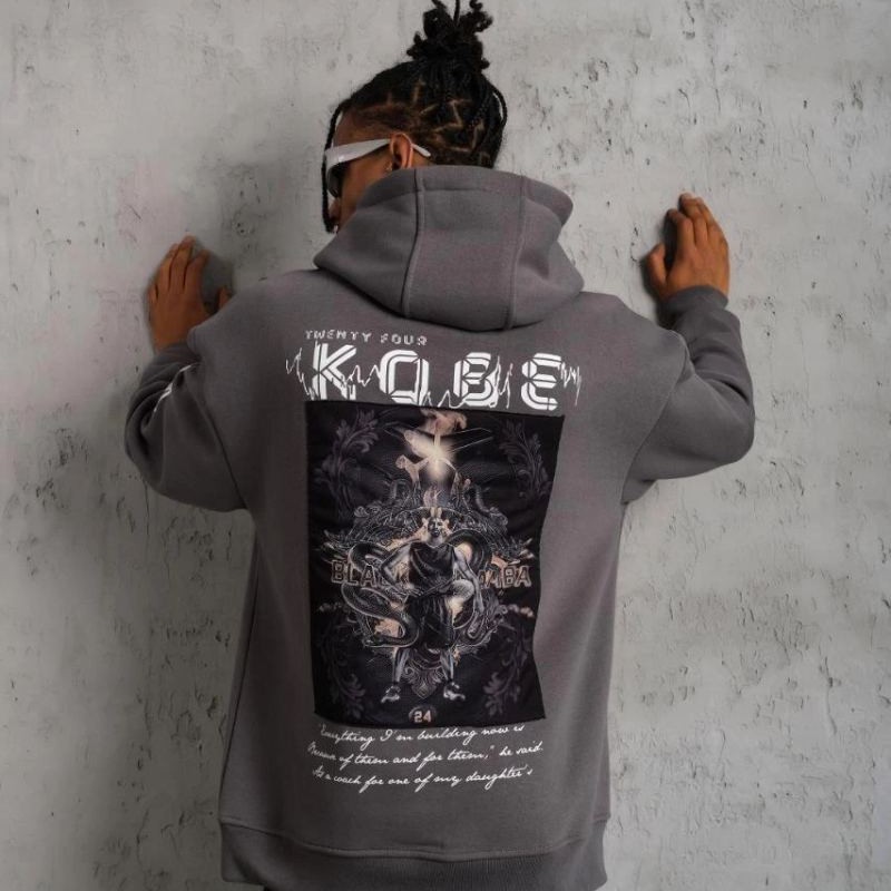 Erkek Baskılı Kapüşonlu 3 iplik pamuklu Hoodie Sweatshirt - Gri Erkek Baskılı Kapüşonlu 3 iplik pamuklu Hoodie Sweatshirt - Gri
