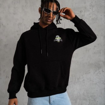Erkek Baskılı Kapüşonlu 3 iplik pamuklu hoodie Sweatshirt - Siyah Erkek Baskılı Kapüşonlu 3 iplik pamuklu hoodie Sweatshirt - Siyah