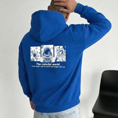 Erkek Baskılı Kapüşonlu Cepli Hoodie 3 İplik Pamuklu Sweatshirt - Saks Mavisi Erkek Baskılı Kapüşonlu Cepli Hoodie 3 İplik Pamuklu Sweatshirt - Saks Mavisi