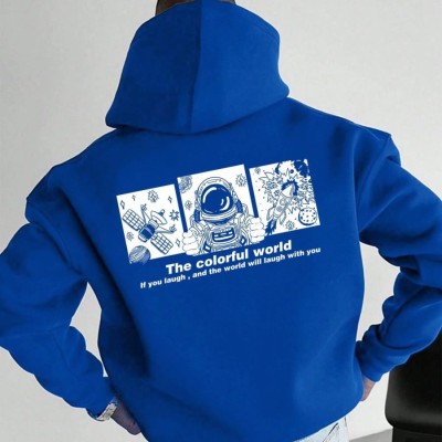 Erkek Baskılı Kapüşonlu Cepli Hoodie 3 İplik Pamuklu Sweatshirt - Saks Mavisi Erkek Baskılı Kapüşonlu Cepli Hoodie 3 İplik Pamuklu Sweatshirt - Saks Mavisi