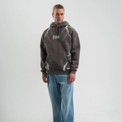 Erkek Baskılı Kapüşonlu Oversize 3 İplik Pamuklu SweatShirt Hoodie - Füme Erkek Baskılı Kapüşonlu Oversize 3 İplik Pamuklu SweatShirt Hoodie - Füme
