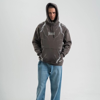 Erkek Baskılı Kapüşonlu Oversize 3 İplik Pamuklu SweatShirt Hoodie - Füme Erkek Baskılı Kapüşonlu Oversize 3 İplik Pamuklu SweatShirt Hoodie - Füme