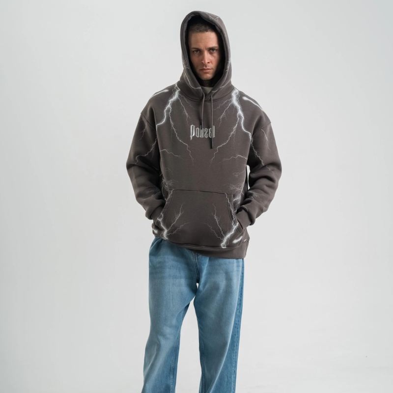 Erkek Baskılı Kapüşonlu Oversize 3 İplik Pamuklu SweatShirt Hoodie - Füme Erkek Baskılı Kapüşonlu Oversize 3 İplik Pamuklu SweatShirt Hoodie - Füme
