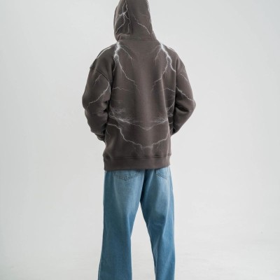 Erkek Baskılı Kapüşonlu Oversize 3 İplik Pamuklu SweatShirt Hoodie - Füme Erkek Baskılı Kapüşonlu Oversize 3 İplik Pamuklu SweatShirt Hoodie - Füme