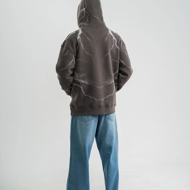 Erkek Baskılı Kapüşonlu Oversize 3 İplik Pamuklu SweatShirt Hoodie - Füme Erkek Baskılı Kapüşonlu Oversize 3 İplik Pamuklu SweatShirt Hoodie - Füme