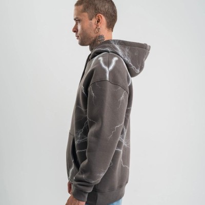 Erkek Baskılı Kapüşonlu Oversize 3 İplik Pamuklu SweatShirt Hoodie - Füme Erkek Baskılı Kapüşonlu Oversize 3 İplik Pamuklu SweatShirt Hoodie - Füme