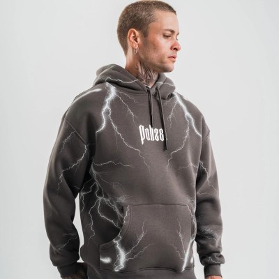Erkek Baskılı Kapüşonlu Oversize 3 İplik Pamuklu SweatShirt Hoodie - Füme Erkek Baskılı Kapüşonlu Oversize 3 İplik Pamuklu SweatShirt Hoodie - Füme