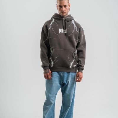 Erkek Baskılı Kapüşonlu Oversize 3 İplik Pamuklu SweatShirt Hoodie - Füme Erkek Baskılı Kapüşonlu Oversize 3 İplik Pamuklu SweatShirt Hoodie - Füme