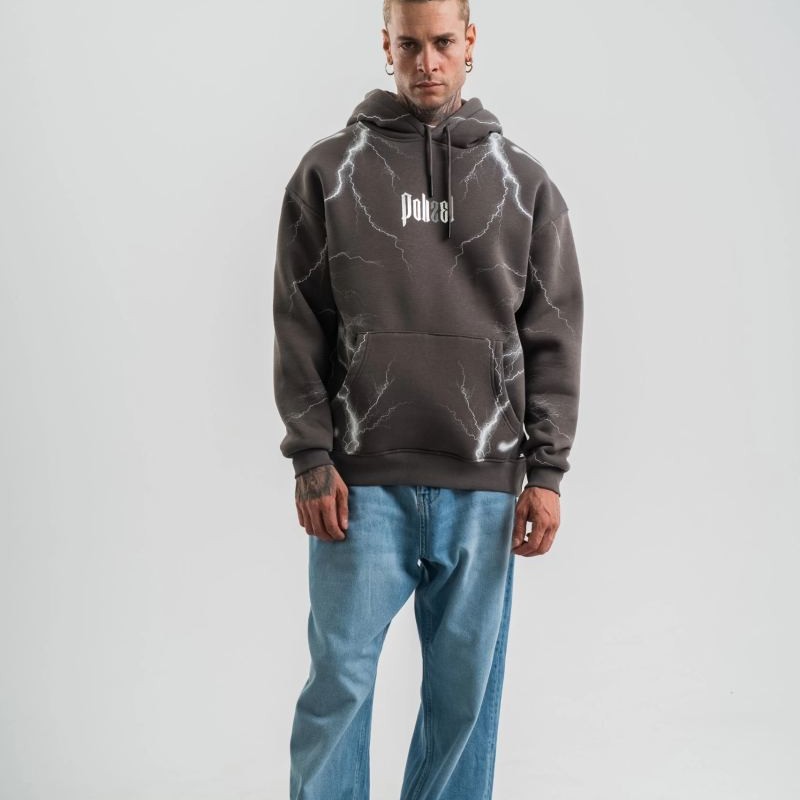 Erkek Baskılı Kapüşonlu Oversize 3 İplik Pamuklu SweatShirt Hoodie - Füme Erkek Baskılı Kapüşonlu Oversize 3 İplik Pamuklu SweatShirt Hoodie - Füme