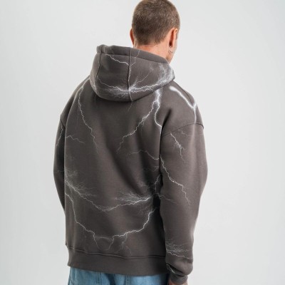 Erkek Baskılı Kapüşonlu Oversize 3 İplik Pamuklu SweatShirt Hoodie - Füme Erkek Baskılı Kapüşonlu Oversize 3 İplik Pamuklu SweatShirt Hoodie - Füme