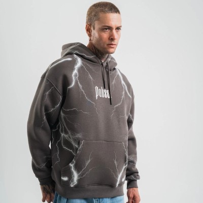 Erkek Baskılı Kapüşonlu Oversize 3 İplik Pamuklu SweatShirt Hoodie - Füme Erkek Baskılı Kapüşonlu Oversize 3 İplik Pamuklu SweatShirt Hoodie - Füme