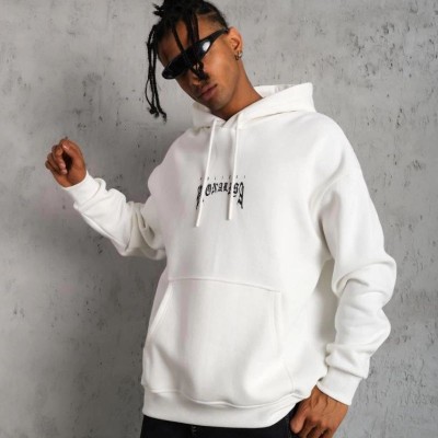 Erkek Baskılı Kapüşonlu ve Kanguru Cepli Sweatshirt hoodie - Beyaz