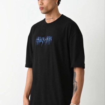 Erkek Baskılı Oversize  Kısa kol T-Shirt - Siyah