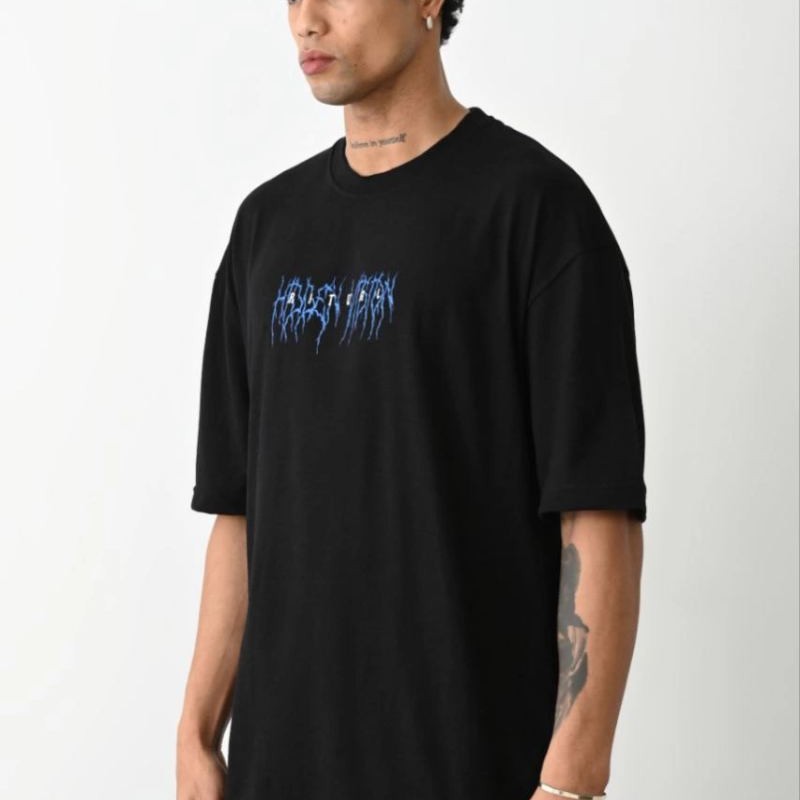 Erkek Baskılı Oversize Kısa kol T-Shirt - Siyah Erkek Baskılı Oversize Kısa kol T-Shirt - Siyah
