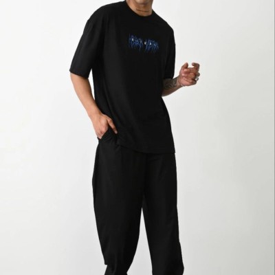 Erkek Baskılı Oversize Kısa kol T-Shirt - Siyah Erkek Baskılı Oversize Kısa kol T-Shirt - Siyah