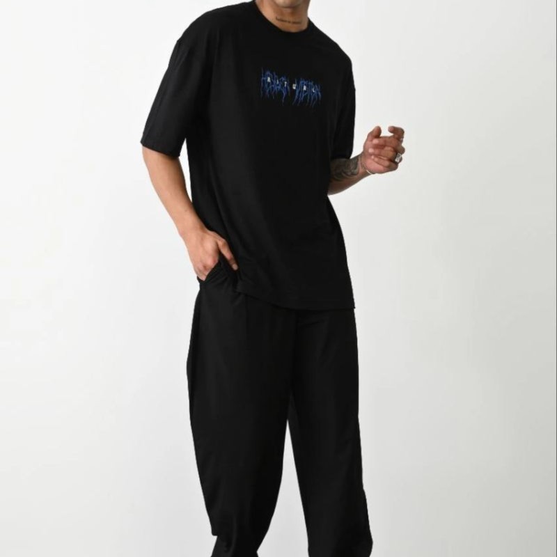 Erkek Baskılı Oversize Kısa kol T-Shirt - Siyah Erkek Baskılı Oversize Kısa kol T-Shirt - Siyah