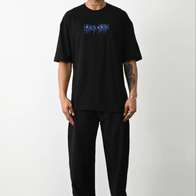 Erkek Baskılı Oversize Kısa kol T-Shirt - Siyah Erkek Baskılı Oversize Kısa kol T-Shirt - Siyah