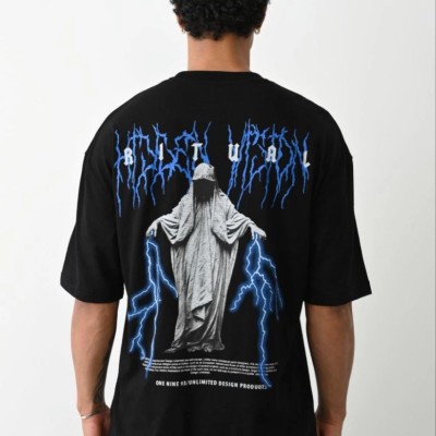 Erkek Baskılı Oversize Kısa kol T-Shirt - Siyah Erkek Baskılı Oversize Kısa kol T-Shirt - Siyah