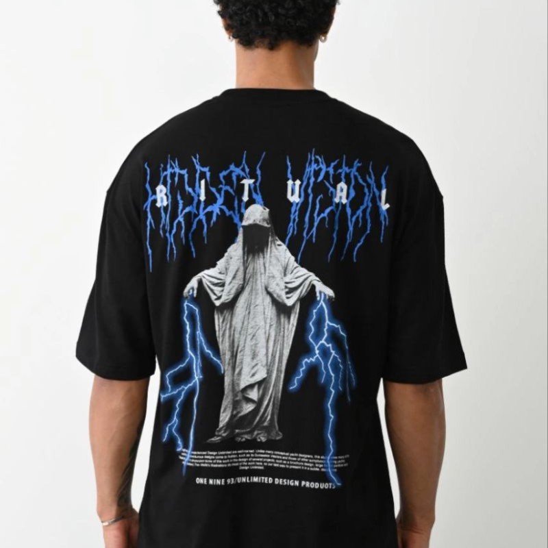 Erkek Baskılı Oversize Kısa kol T-Shirt - Siyah Erkek Baskılı Oversize Kısa kol T-Shirt - Siyah