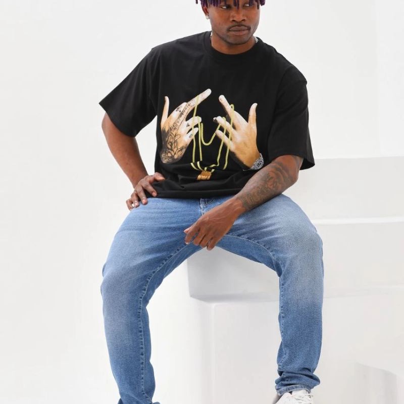 Erkek Baskılı T-Shirt Kısa Kol Bisiklet Yaka Rahat Kalıp Günlük Tişört - Siyah Erkek Baskılı T-Shirt Kısa Kol Bisiklet Yaka Rahat Kalıp Günlük Tişört - Siyah