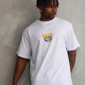 Erkek Baskılı T-Shirt Kısa Kol Bisiklet Yaka Rahat Kalıp Tişört  - Beyaz