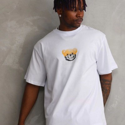 Erkek Baskılı T-Shirt Kısa Kol Bisiklet Yaka Rahat Kalıp Tişört  - Beyaz