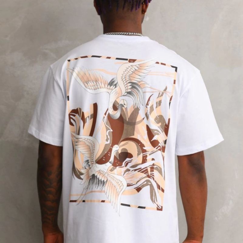 Erkek Baskılı T-Shirt Kısa Kol Bisiklet Yaka Rahat Kalıp Tişört - Beyaz Erkek Baskılı T-Shirt Kısa Kol Bisiklet Yaka Rahat Kalıp Tişört - Beyaz