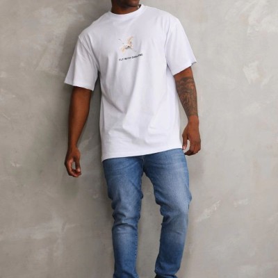Erkek Baskılı T-Shirt Kısa Kol Bisiklet Yaka Rahat Kalıp Tişört - Beyaz Erkek Baskılı T-Shirt Kısa Kol Bisiklet Yaka Rahat Kalıp Tişört - Beyaz