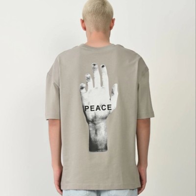 Erkek Baskılı T-Shirt Kısa Kol Bisiklet Yaka Rahat Kalıp Tişört - Boyalı Gri Erkek Baskılı T-Shirt Kısa Kol Bisiklet Yaka Rahat Kalıp Tişört - Boyalı Gri