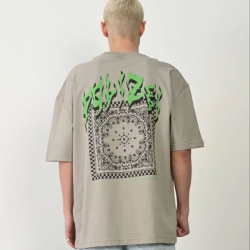 Erkek Baskılı T-Shirt Kısa Kol Bisiklet Yaka Rahat Kalıp Tişört  - Boyalı Gri