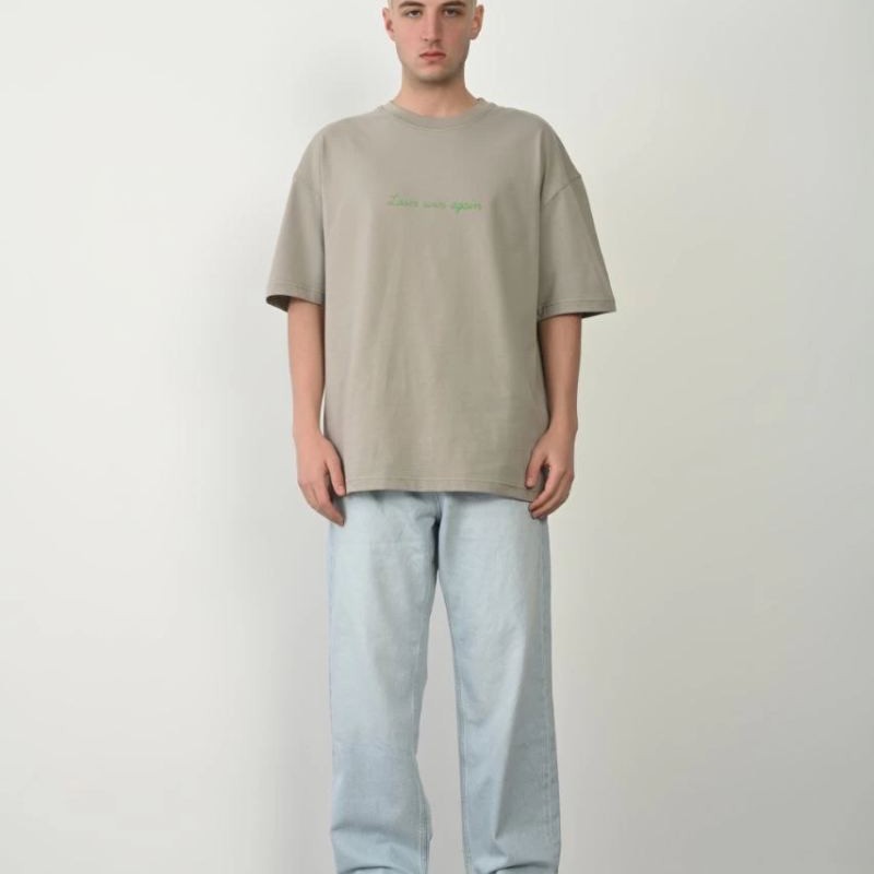 Erkek Baskılı T-Shirt Kısa Kol Bisiklet Yaka Rahat Kalıp Tişört - Boyalı Gri Erkek Baskılı T-Shirt Kısa Kol Bisiklet Yaka Rahat Kalıp Tişört - Boyalı Gri