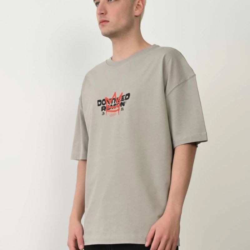 Erkek Baskılı T-Shirt Kısa Kol Bisiklet Yaka Rahat Kalıp Tişört - Boyalı Gri Erkek Baskılı T-Shirt Kısa Kol Bisiklet Yaka Rahat Kalıp Tişört - Boyalı Gri