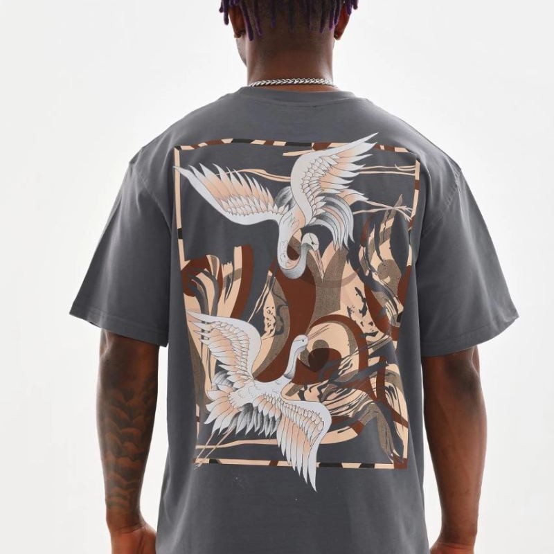 Erkek Baskılı T-Shirt Kısa Kol Bisiklet Yaka Rahat Kalıp Tişört - Füme Erkek Baskılı T-Shirt Kısa Kol Bisiklet Yaka Rahat Kalıp Tişört - Füme
