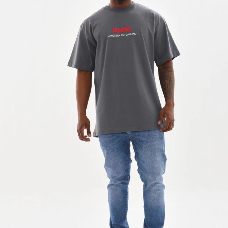 Erkek Baskılı T-Shirt Kısa Kol Bisiklet Yaka Rahat Kalıp Tişört - Füme