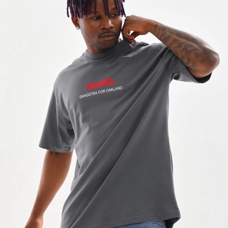 Erkek Baskılı T-Shirt Kısa Kol Bisiklet Yaka Rahat Kalıp Tişört - Füme