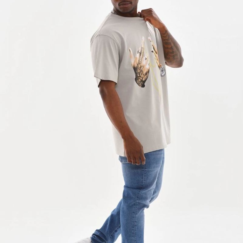 Erkek Baskılı T-Shirt Kısa Kol Bisiklet Yaka Rahat Kalıp Tişört - Gri Erkek Baskılı T-Shirt Kısa Kol Bisiklet Yaka Rahat Kalıp Tişört - Gri