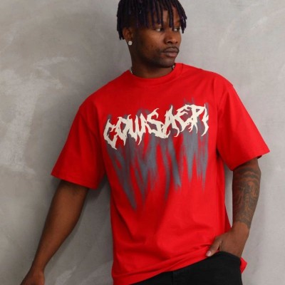 Erkek Baskılı T-Shirt Kısa Kol Bisiklet Yaka Rahat Kalıp Tişört - Kırmızı Erkek Baskılı T-Shirt Kısa Kol Bisiklet Yaka Rahat Kalıp Tişört - Kırmızı