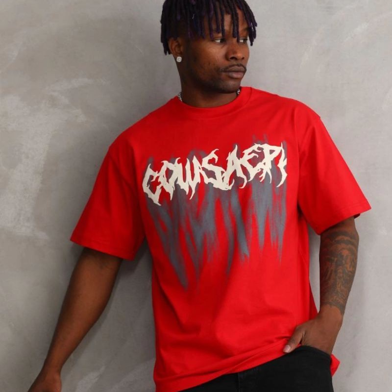 Erkek Baskılı T-Shirt Kısa Kol Bisiklet Yaka Rahat Kalıp Tişört - Kırmızı Erkek Baskılı T-Shirt Kısa Kol Bisiklet Yaka Rahat Kalıp Tişört - Kırmızı