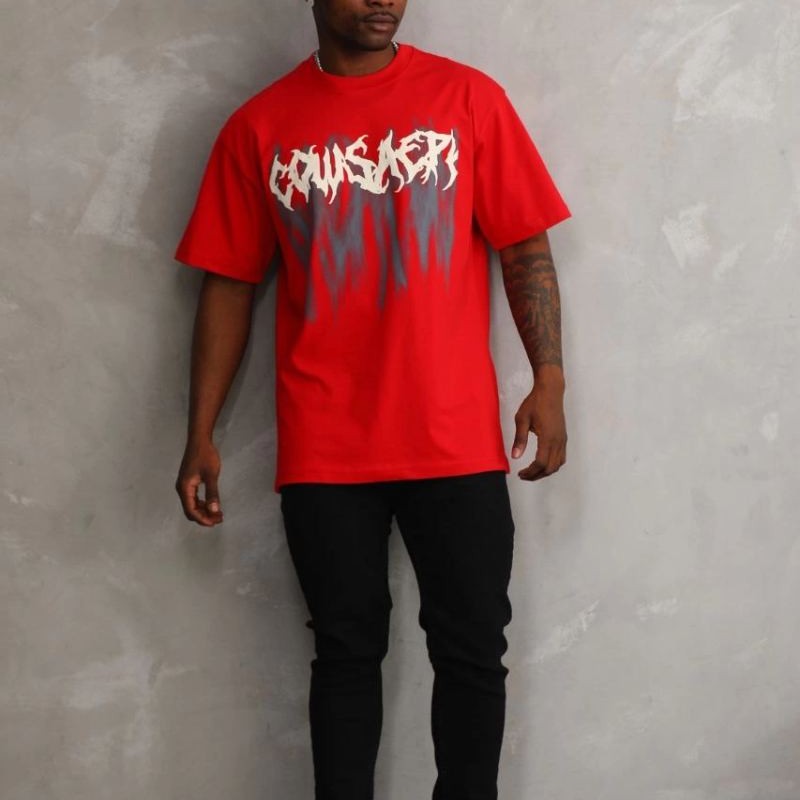 Erkek Baskılı T-Shirt Kısa Kol Bisiklet Yaka Rahat Kalıp Tişört - Kırmızı Erkek Baskılı T-Shirt Kısa Kol Bisiklet Yaka Rahat Kalıp Tişört - Kırmızı