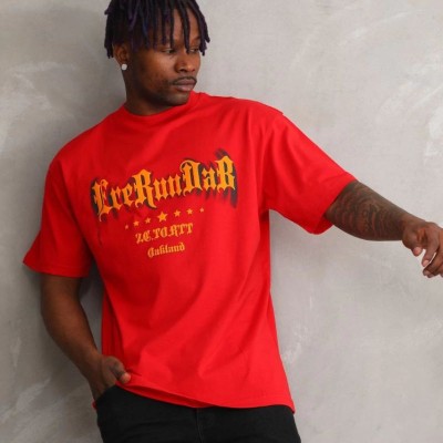 Erkek Baskılı T-Shirt Kısa Kol Bisiklet Yaka Rahat Kalıp Tişört - Kırmızı Erkek Baskılı T-Shirt Kısa Kol Bisiklet Yaka Rahat Kalıp Tişört - Kırmızı