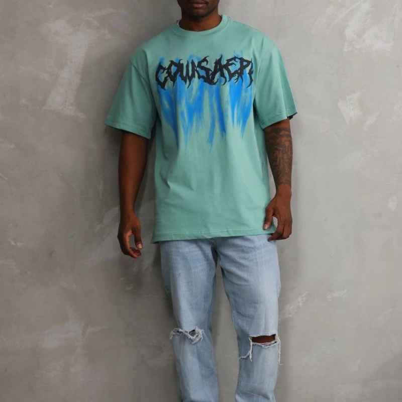 Erkek Baskılı T-Shirt Kısa Kol Bisiklet Yaka Rahat Kalıp Tişört - Mint Yeşili Erkek Baskılı T-Shirt Kısa Kol Bisiklet Yaka Rahat Kalıp Tişört - Mint Yeşili