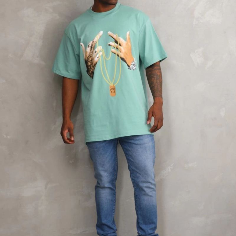 Erkek Baskılı T-Shirt Kısa Kol Bisiklet Yaka Rahat Kalıp Tişört - Mint Yeşili Erkek Baskılı T-Shirt Kısa Kol Bisiklet Yaka Rahat Kalıp Tişört - Mint Yeşili